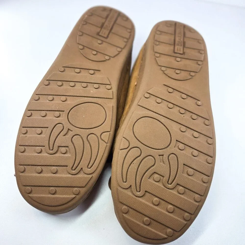 Bearpaw Men’s Moccasin Slippers Chestnut Brown Suede Faux Fur Size 11 New